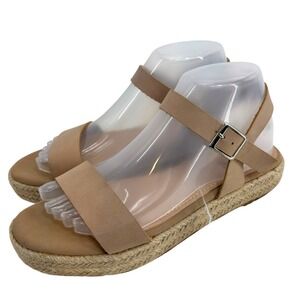 AMS Audrey Tan Espadrille Platform Sandals Women Size 8 Buckle Neutral Summer